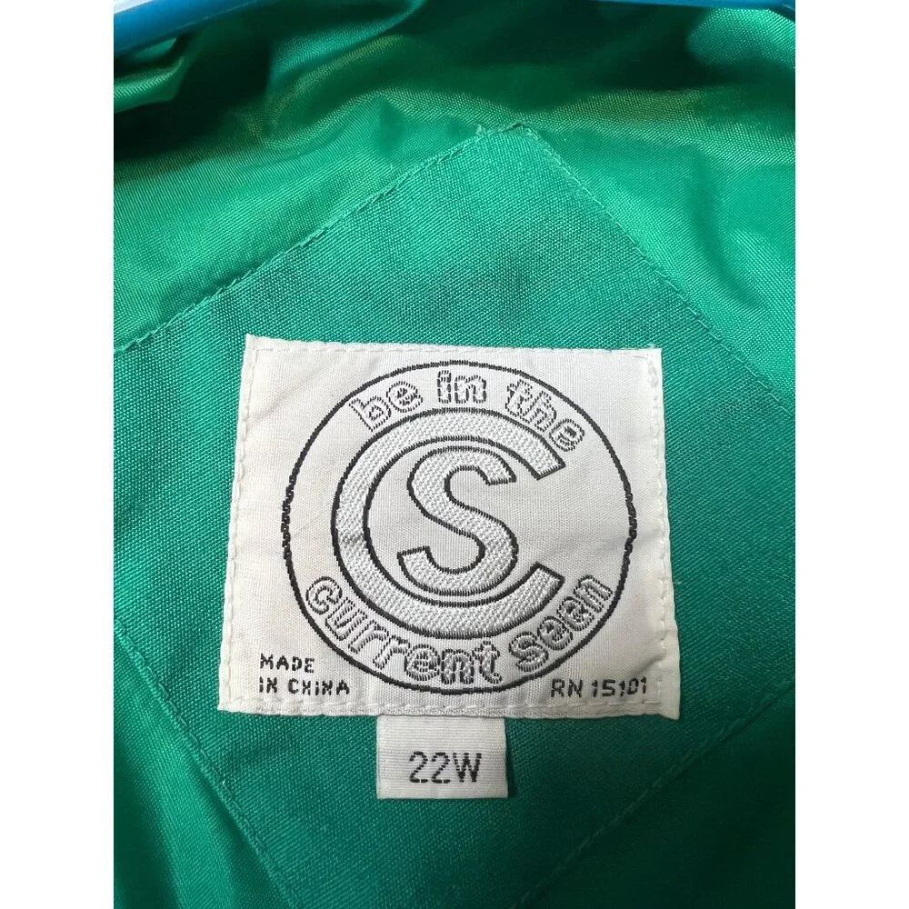 Vintage Be In The Current Scene Green & White Jacket 22W Drawstring Collar - Picture 3 of 5